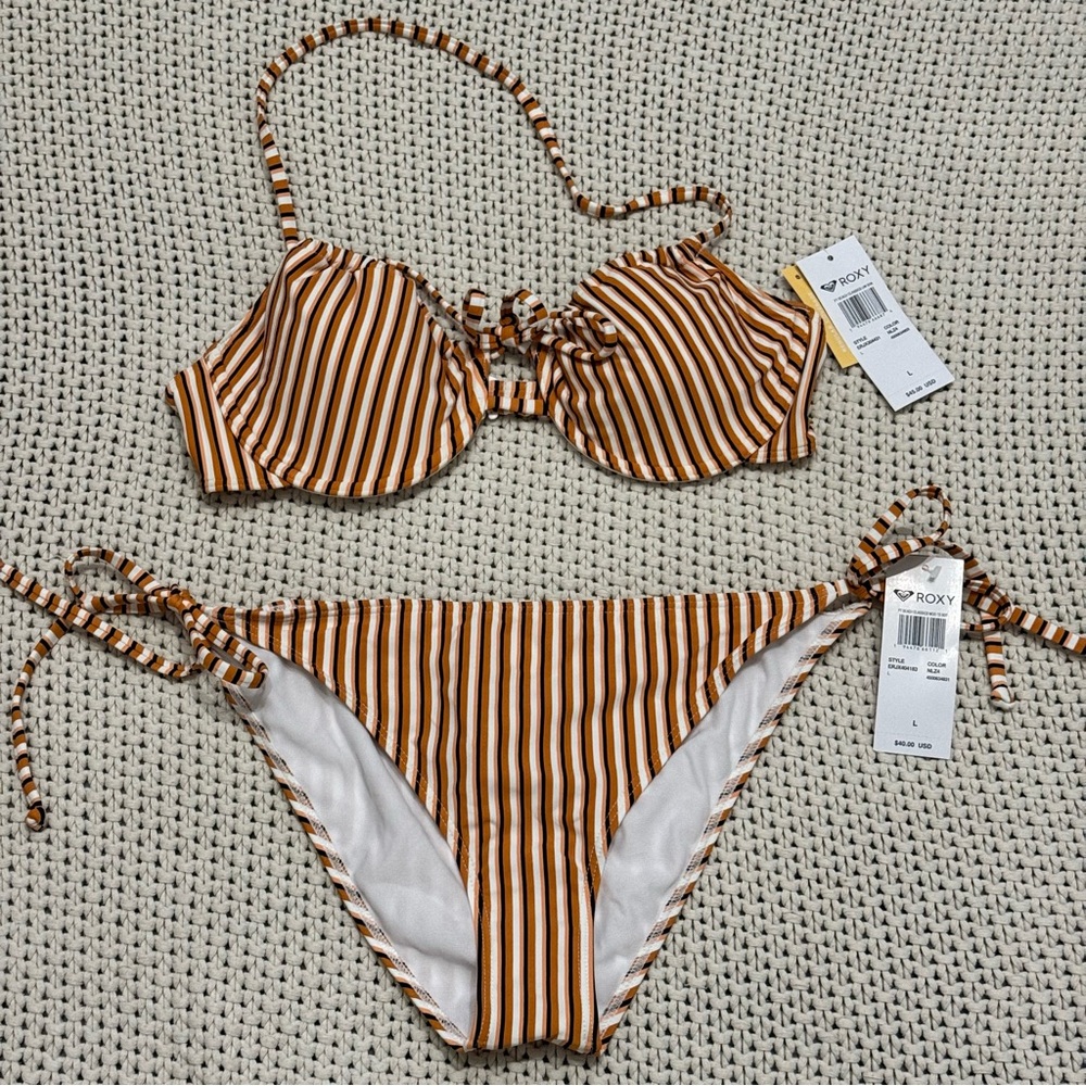 NWT Roxy Beach Classics Striped Bikini Set - Size Large